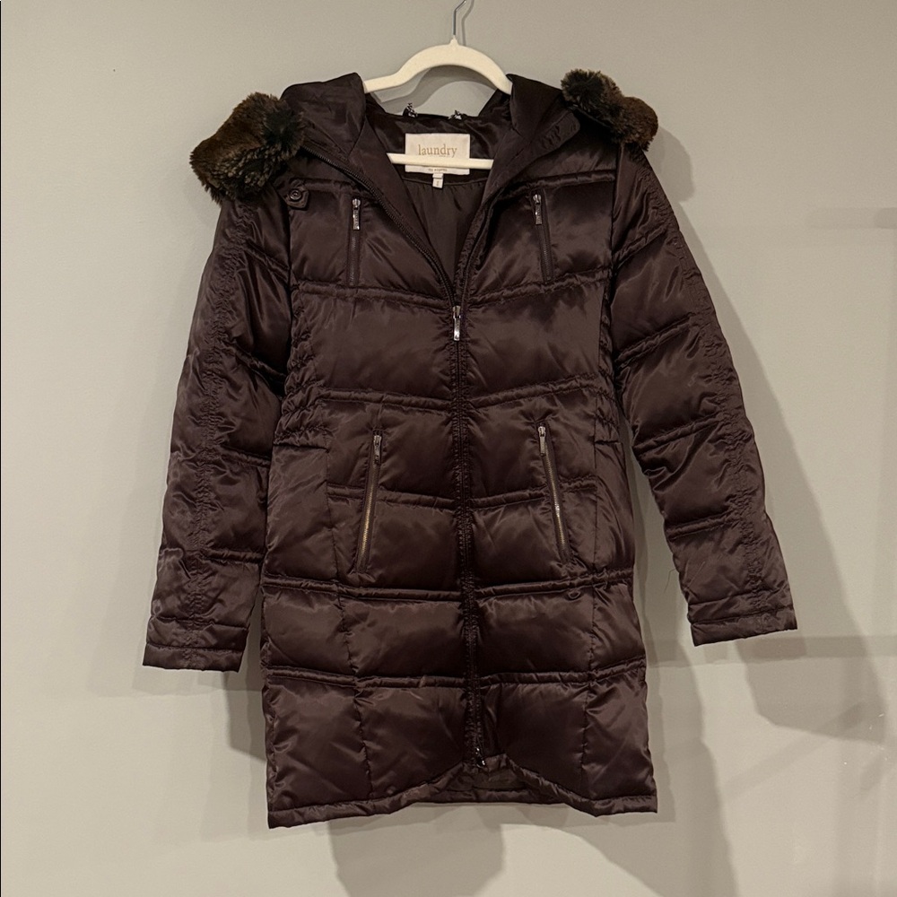 ✨NWOT Laundry by Shelli Segal Dark Brown Hooded Puffer Jacket Very Soft and Warm